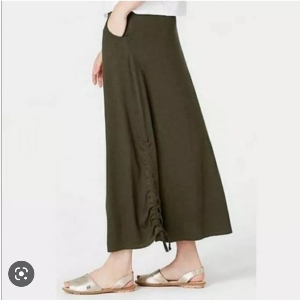 J. Jill Green A-Line Ruched Maxi Skirt cotton Modal